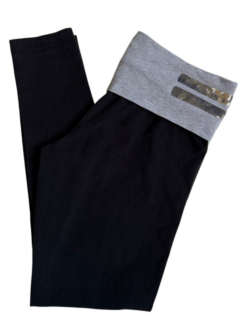Pink Yoga by VS Foldover Sequin "PINK" Waistband Leggings (Black/Grey) - Medium